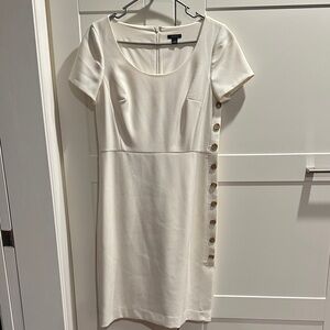 Ann Taylor Cream Midi Dress with Side Buttons